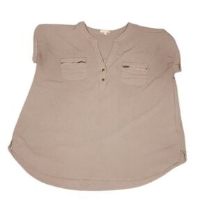 Lily White Beige Blouse Size XL | Neutral Lightweight Stretch Casual Top